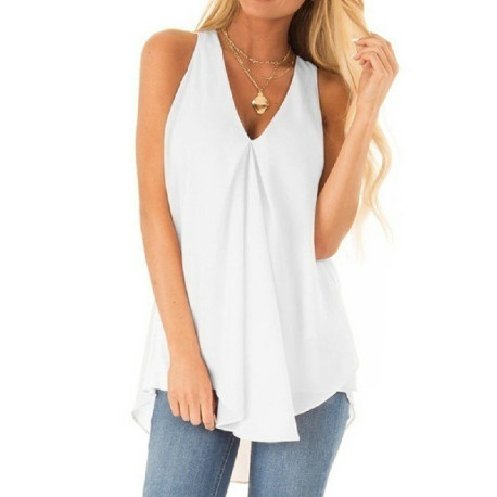 Plus Size Flowy Summer Chiffon Sleeveless Camisole Blouse Ladies Vest Tops Tank White - 3XL