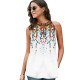 Ladies Beach Vest Top Flowy Tank Top Boho Sleeveless Top Camisole Pleated T Shirts - White 3XL