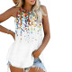 Ladies Beach Vest Top Flowy Tank Top Boho Sleeveless Top Camisole Pleated T Shirts - White 3XL