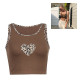 Girls Leopard Print Round Neck Rib Knit Crop Tank Top Sleeveless Slim Fit Top