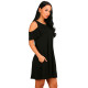 Women Summer Casual Spaghetti Strap Off Shoulder Ruffle Sleeves Shift Loose Mini Dress with Pockets - Black