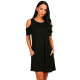 Women Summer Casual Spaghetti Strap Off Shoulder Ruffle Sleeves Shift Loose Mini Dress with Pockets - Black