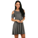 Women Summer Casual Spaghetti Strap Off Shoulder Ruffle Sleeves Shift Loose Mini Dress with Pockets - Grey