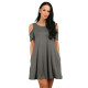 Women Summer Casual Spaghetti Strap Off Shoulder Ruffle Sleeves Shift Loose Mini Dress with Pockets - Grey