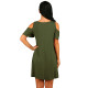 Women Summer Casual Spaghetti Strap Off Shoulder Ruffle Sleeves Shift Loose Mini Dress with Pockets - Green