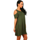 Women Summer Casual Spaghetti Strap Off Shoulder Ruffle Sleeves Shift Loose Mini Dress with Pockets - Green