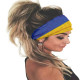 Sports Headband Wide Turban Elastic Stretchy Hair Band for Gym Yoga - Blue+Yellow