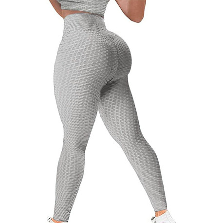 High Waist Gym Honeycomb Trousers Yoga Pants Push Up Leggings - Grey XL