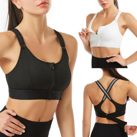 Front Zipper Sports Bras Workout Yoga Shock Proof Bra Tops - Black 4XL