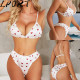 Women Bikini Cute Pleated Swimsuit Two Piece Frilled Waist Line Bathing Suit - M