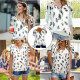 Plus Size Feather Printed T Shirts Short Sleeve Loose Blouse Tops Casual Shirts - White 3XL