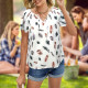 Plus Size Feather Printed T Shirts Short Sleeve Loose Blouse Tops Casual Shirts - White 3XL