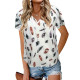 Plus Size Feather Printed T Shirts Short Sleeve Loose Blouse Tops Casual Shirts - White 3XL