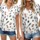 Plus Size Feather Printed T Shirts Short Sleeve Loose Blouse Tops Casual Shirts - White 3XL