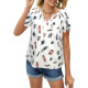 Plus Size Feather Printed T Shirts Short Sleeve Loose Blouse Tops Casual Shirts - White 3XL