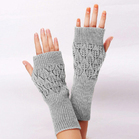 Winter Arm Hand Warmer Knitted Long Fingerless Gloves Soft Mittens for Female - Light Grey