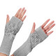 Winter Arm Hand Warmer Knitted Long Fingerless Gloves Soft Mittens for Female - Light Grey