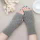 Winter Arm Hand Warmer Knitted Long Fingerless Gloves Soft Mittens for Female - Light Grey