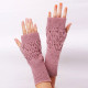 Winter Arm Hand Warmer Knitted Long Fingerless Gloves Soft Mittens for Female - Pink