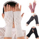 Winter Arm Hand Warmer Knitted Long Fingerless Gloves Soft Mittens for Female - Pink