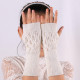 Winter Arm Hand Warmer Knitted Long Fingerless Gloves Soft Mittens for Female - White