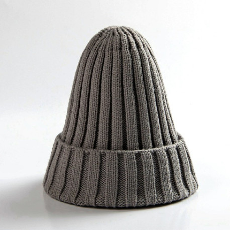 Chunky Ribbed Beanie Hat Plain Mens Womens Knitted Winter Knit Cap - Grey