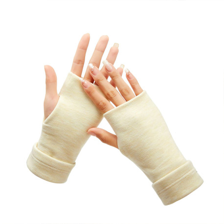 1 Pair Girl Cotton Fingerless Gloves Warm Arm Hand Long Warmer Mittens for Winter - Beige