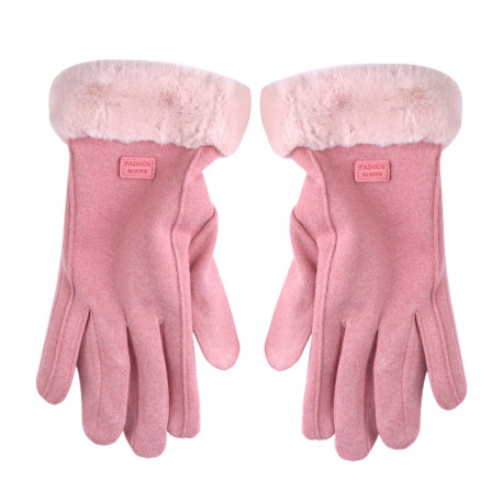 Ladies Winter Gloves Fleece Suede Warm Soft Fur Lined Thermal Gloves Touch Screen Gloves - Pink