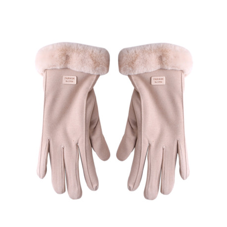 Ladies Winter Gloves Fleece Suede Warm Soft Fur Lined Thermal Gloves Touch Screen Gloves - Khaki