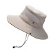 Wide Brim Summer UV Protection Sun Hat Safari Boonie Hat Foldable Fishing Hat with Adjustable Chin Strap - Beige