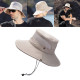 Wide Brim Summer UV Protection Sun Hat Safari Boonie Hat Foldable Fishing Hat with Adjustable Chin Strap - Beige