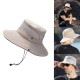 Wide Brim Summer UV Protection Sun Hat Safari Boonie Hat Foldable Fishing Hat with Adjustable Chin Strap - Beige