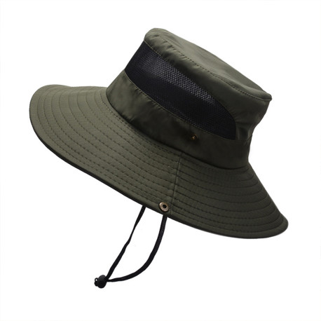 Wide Brim Summer UV Protection Sun Hat Safari Boonie Hat Foldable Fishing Hat with Adjustable Chin Strap - Army Green