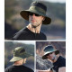 Wide Brim Summer UV Protection Sun Hat Safari Boonie Hat Foldable Fishing Hat with Adjustable Chin Strap - Army Green