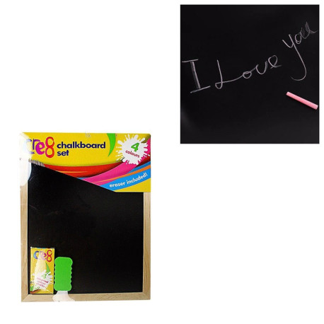 Black Chalkboard Set Includes 4 Coloured Chalks and Eraser