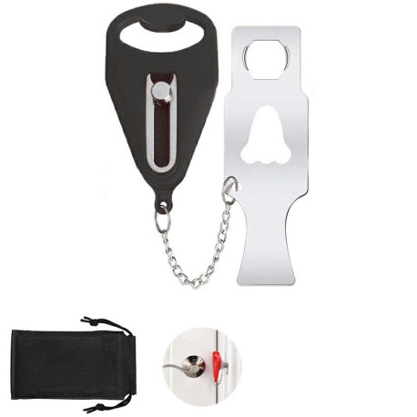 Portable Door Lock Travel Lock Additional Safety and Privacy Lock Security - Black.