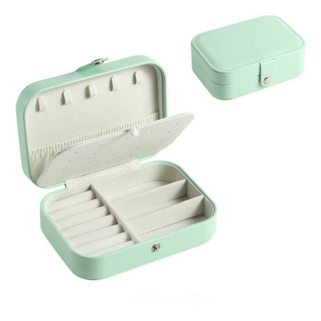 Mini Small Organizer Portable Display Storage Case for Women Earrings Rings Leather Jewelry Box - Green