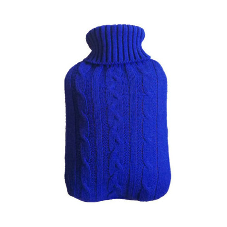 2L PVC Large Hot Water Bottle Quality Hot Water Bottles Body Warmer Hand Warmer with Arran Knitted Cover - Blue