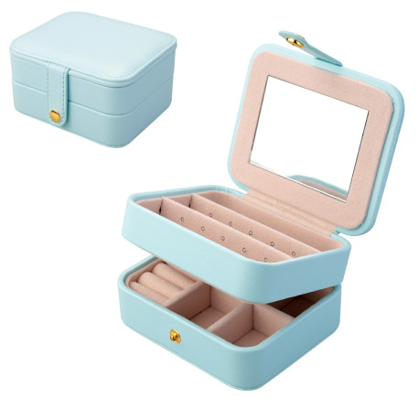 Creative Small Jewelry Box Multilayer Portable Travel Jewelry Box Leather Earrings Storage Box - Light Blue