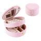 Round Jewelry Boxes Portable PU Leather Case 2 Layers Storage Organizer for Travel Home - Pink