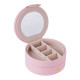 Round Jewelry Boxes Portable PU Leather Case 2 Layers Storage Organizer for Travel Home - Pink