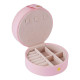 Round Jewelry Boxes Portable PU Leather Case 2 Layers Storage Organizer for Travel Home - Pink