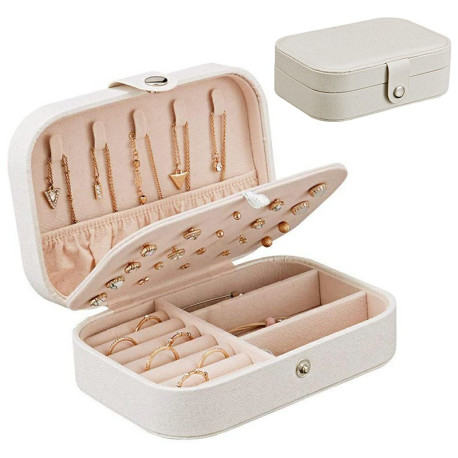 Mini Small Jewelry Organizer Display Storage Case for Women Earrings Rings Leather Box Organiser - White