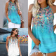 Ladies Beach Vest Top Flowy Tank Top Boho Sleeveless Top Camisole Pleated T Shirts - Light Blue 4XL