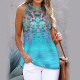 Ladies Beach Vest Top Flowy Tank Top Boho Sleeveless Top Camisole Pleated T Shirts - Light Blue 4XL