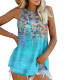 Ladies Beach Vest Top Flowy Tank Top Boho Sleeveless Top Camisole Pleated T Shirts - Light Blue 4XL