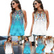 Ladies Beach Vest Top Flowy Tank Top Boho Sleeveless Top Camisole Pleated T Shirts - Light Blue 4XL