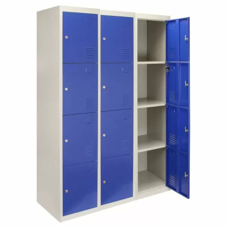 3 x Metal Storage Lockers - Four Doors, Blue - Flatpack