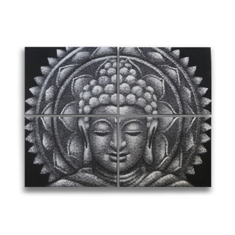 Set of 4 Grey Buddha Mandala Brocade Detail 30x40cm