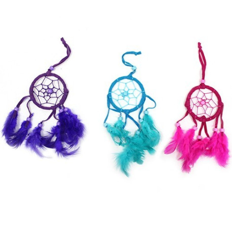 6x Bali Dreamcatchers - Small Round - Turq/Pink/Purp